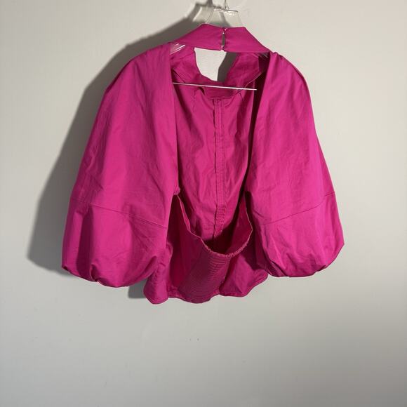 Banana Republic BR x HARBISON FUCHSIA Balloon Sleeve Open Back Top Large Tall - Picture 6 of 9